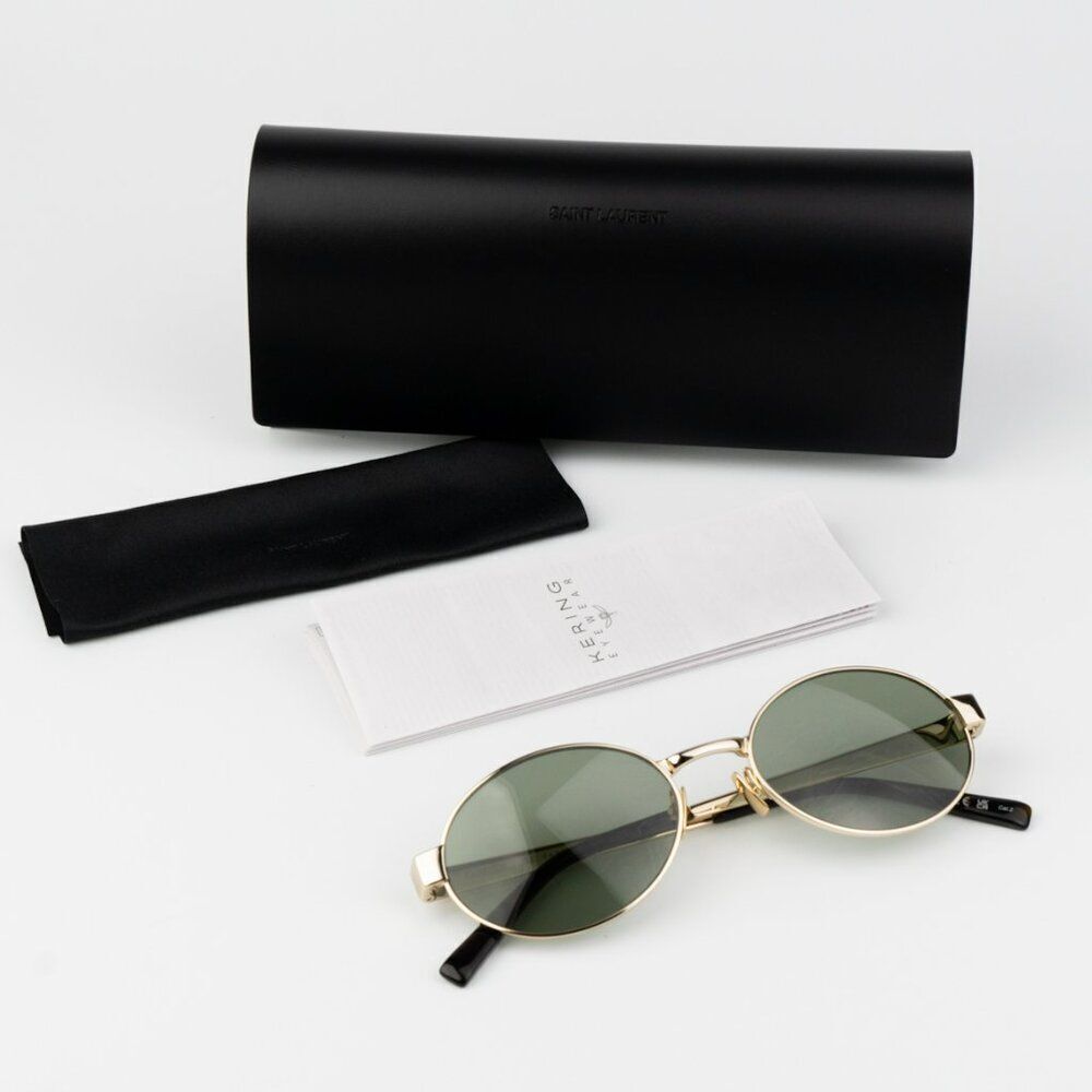 NEW Saint Laurent SL692 003 Gold Green Oval Men Sunglasses - Picture 15 of 15